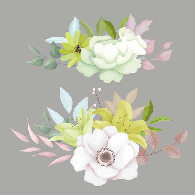 Free vector beautiful bouquet anemone flower and leaves