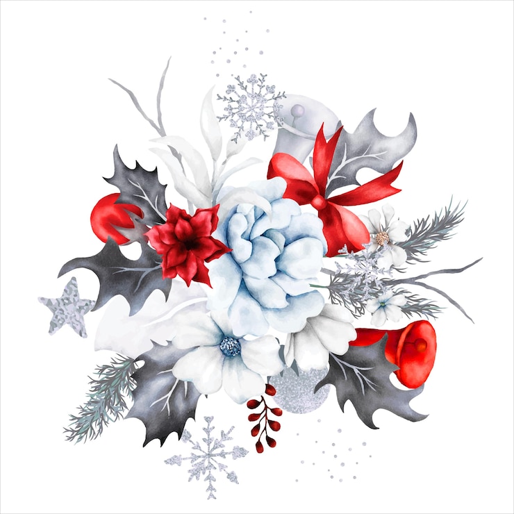 Free Vector beautiful bouquet floral and christmas ornament