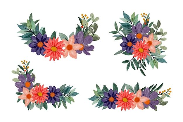 Free vector beautiful bouquet of flowers and leave for decoration in water colors style