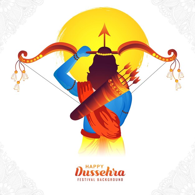 행복한 dussehra 카드 휴일 배경에서 라마의 아름다운 활과 화살