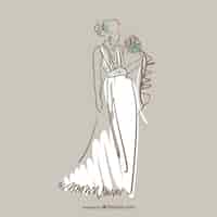 Free vector beautiful bride with white wedding dress