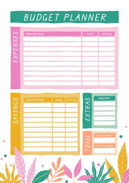 Free vector beautiful budget planner template