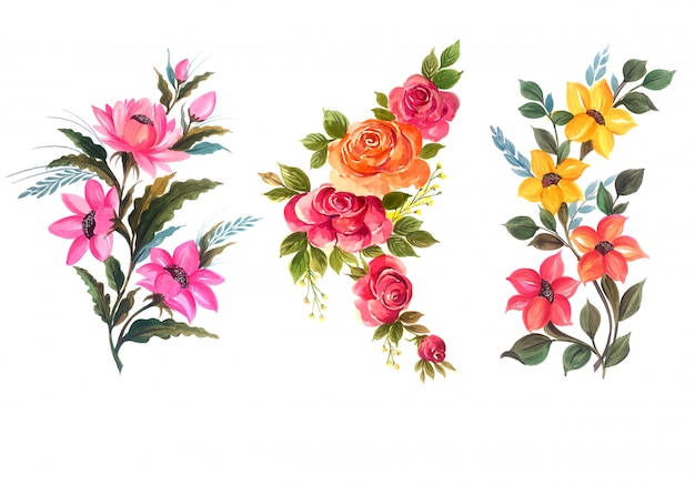 Beautiful bunch floral set vector illustration