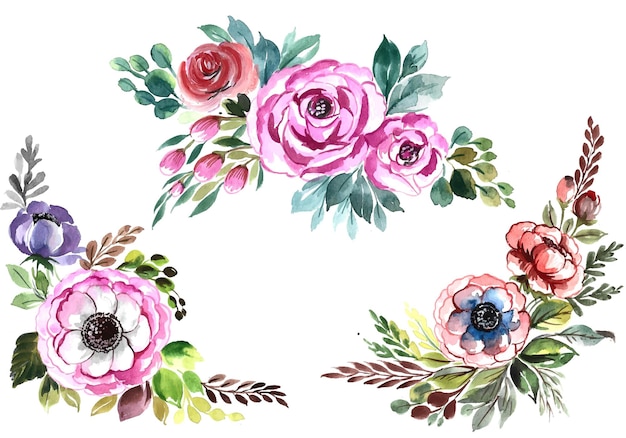 아름 다운 무리 꽃 수채화 디자인 설정
