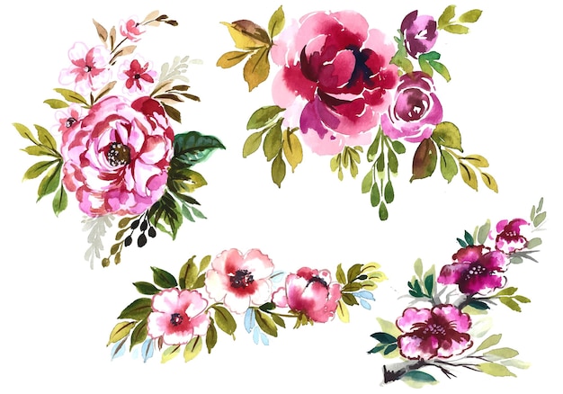 Beautiful bunch flowers set watercolor design