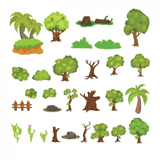 Free vector beautiful cactus and trees collection