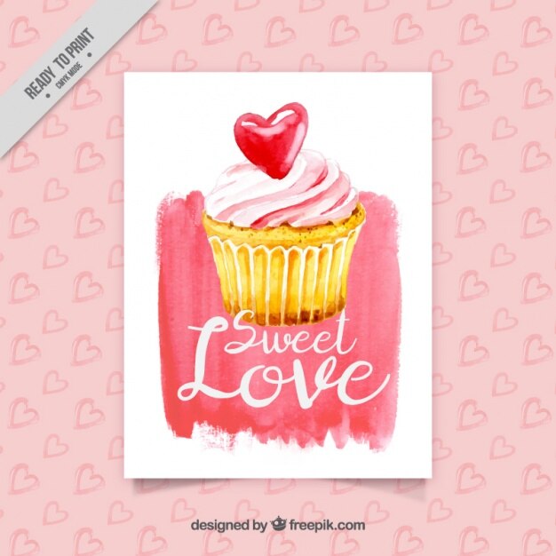 Free vector beautiful card with cupcake and decorative heart