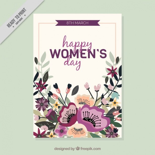 女性の日のための平らな花で美しいカード