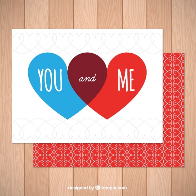 beautiful card with red and blue hearts