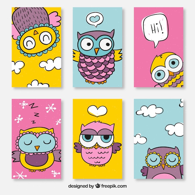 Free vector beautiful cards with owl design