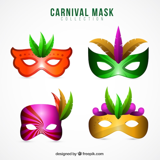 Free vector beautiful carnival masks with decorative feathers