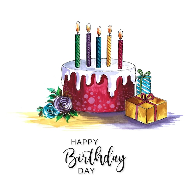 아름다운 축하 생일 케이크 카드 디자인