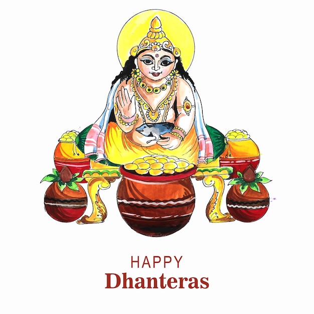 Vettore gratuito bella celebrazione felice biglietto di auguri dhanteras