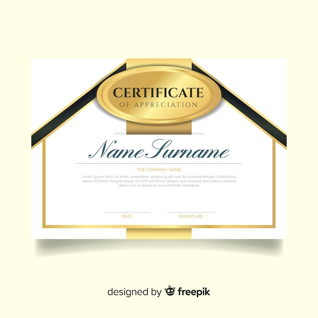 Free vector beautiful certificate template with golden shapes