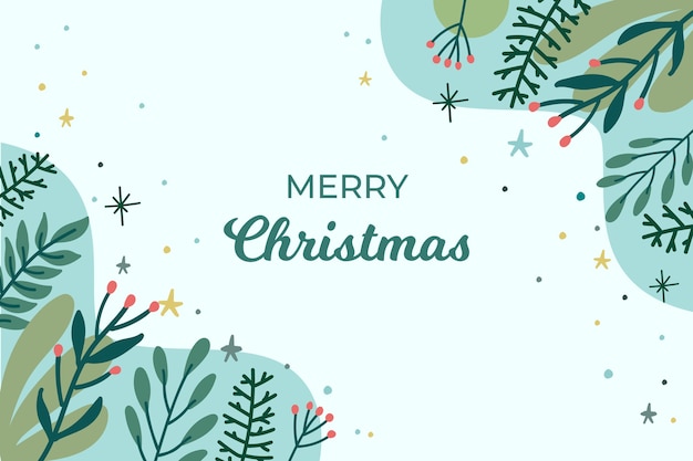 Beautiful christmas background with hand drawn leaves