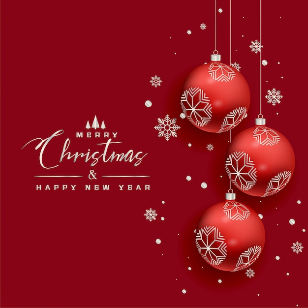 Free vector beautiful christmas balls snowflakes red greeting background