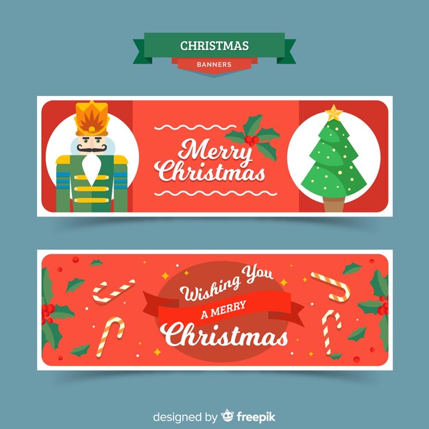 Free vector beautiful christmas banners in flat design