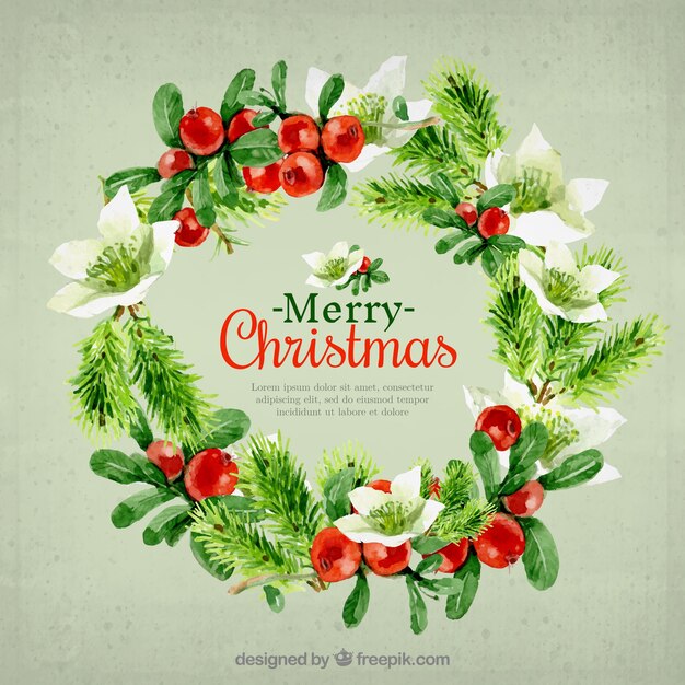 Beautiful christmas card wreath in watercolor effect