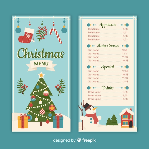 Free vector beautiful christmas menu template