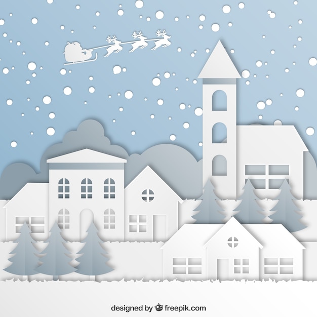 Beautiful christmas paper city background