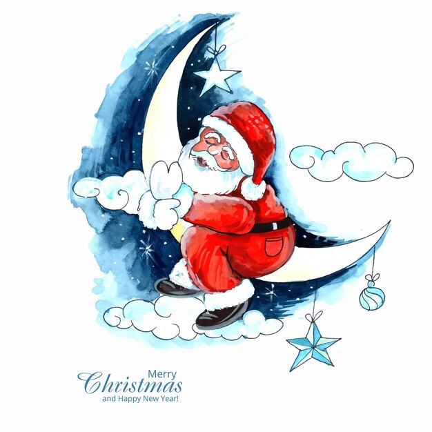 Beautiful christmas santa claus moon watercolor card background