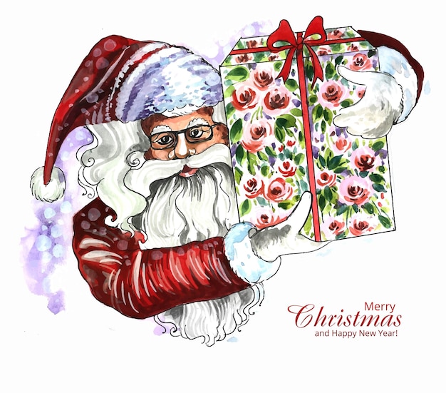 아름 다운 크리스마스 산타 클로스 수채화 카드 배경