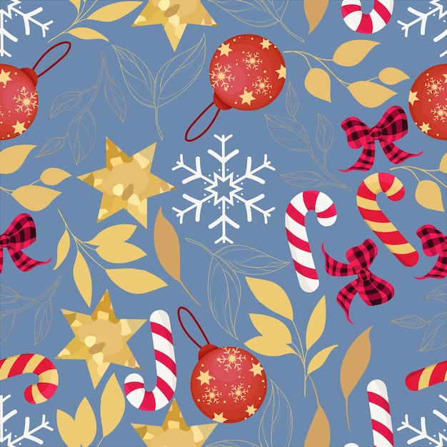 금 잎과 크리스마스 장식으로 아름다운 크리스마스 원활한 패턴