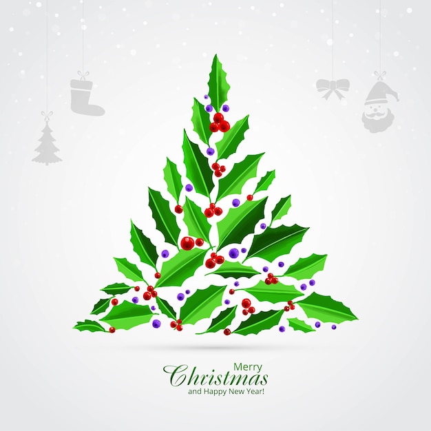 Free vector beautiful christmas set of green leaf tree card background