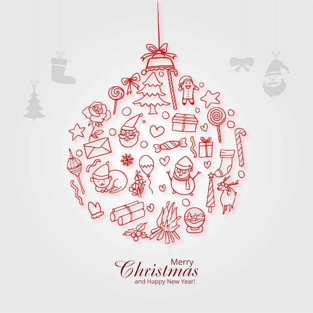 Free vector beautiful christmas set of icons ball holiday card background