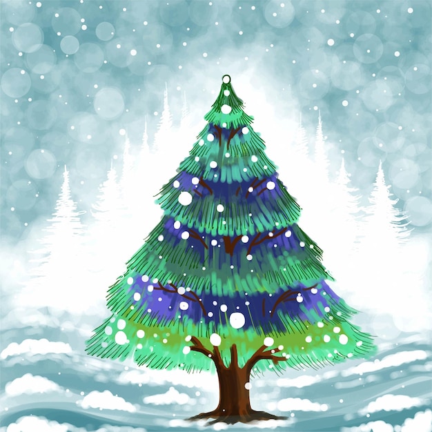 Beautiful christmas tree in winter card background