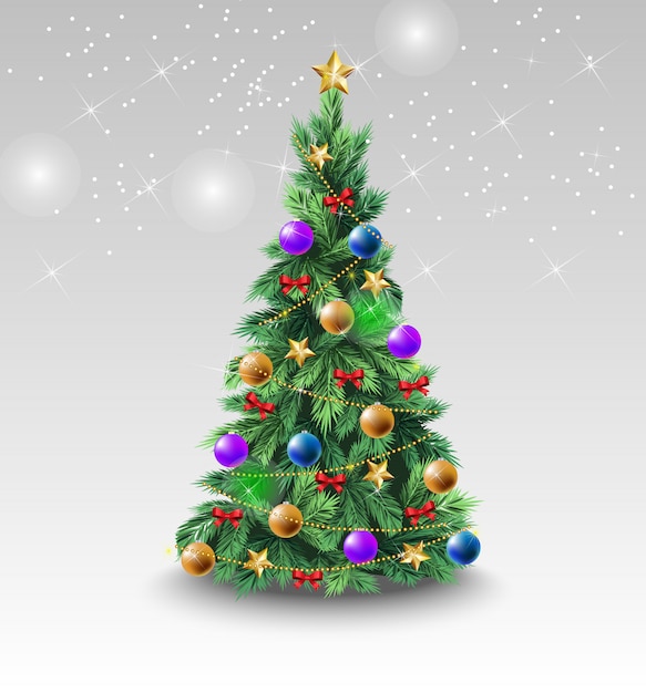 Free vector beautiful christmas tree with colorful balls