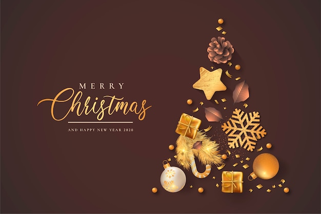 Free vector beautiful christmas with golden decoration