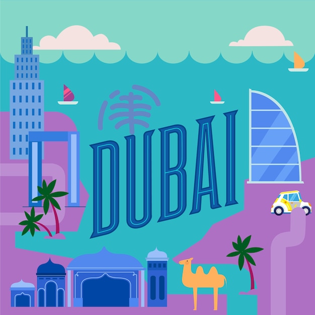 The beautiful city of dubai lettering