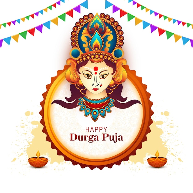 Free vector beautiful classic happy durga puja festival greeting card background