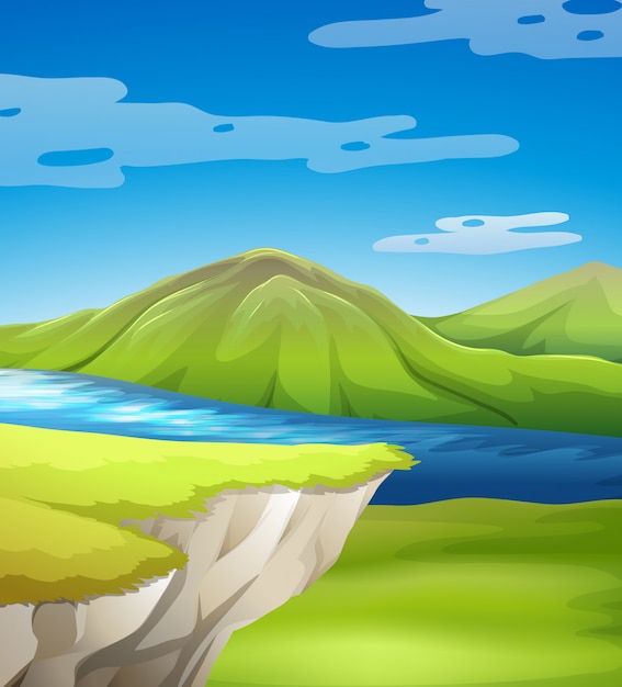 Beautiful cliff scene with lake