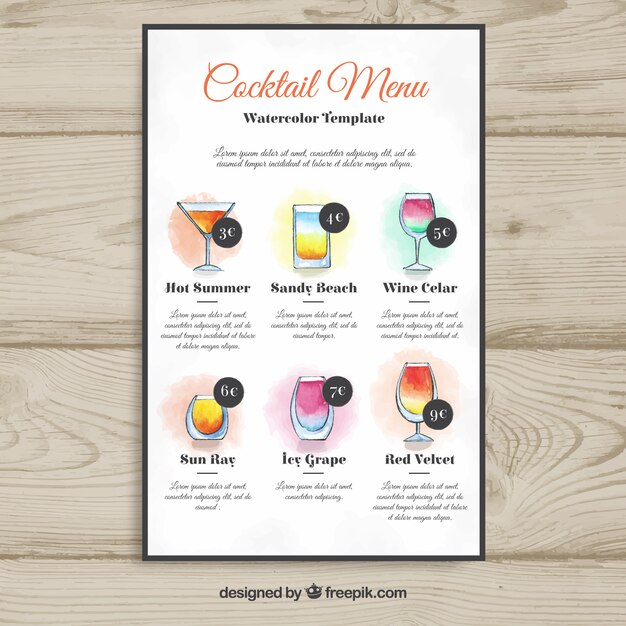 beautiful cocktail menu template