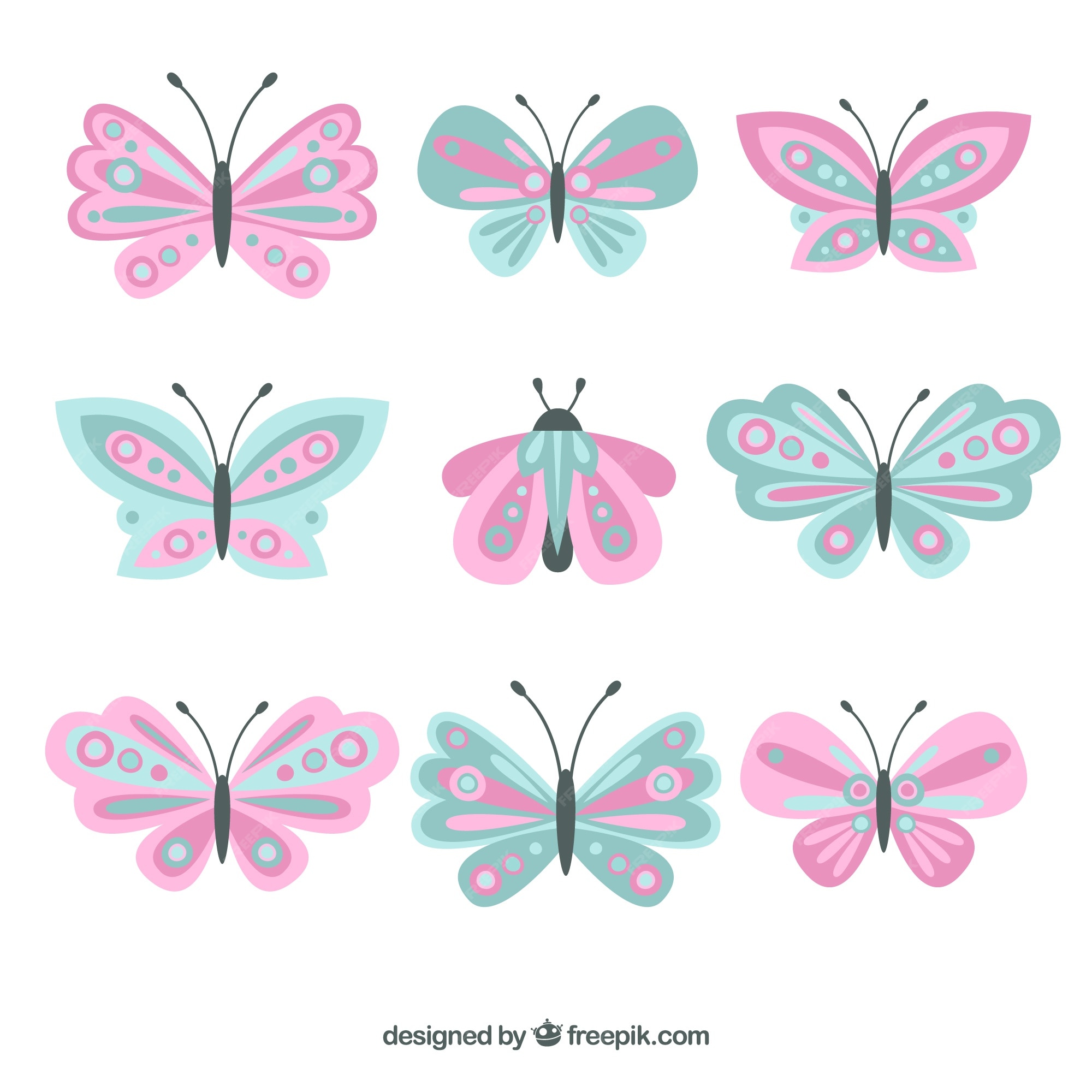 Free Vector | Beautiful collection of butterflies in pastel colors