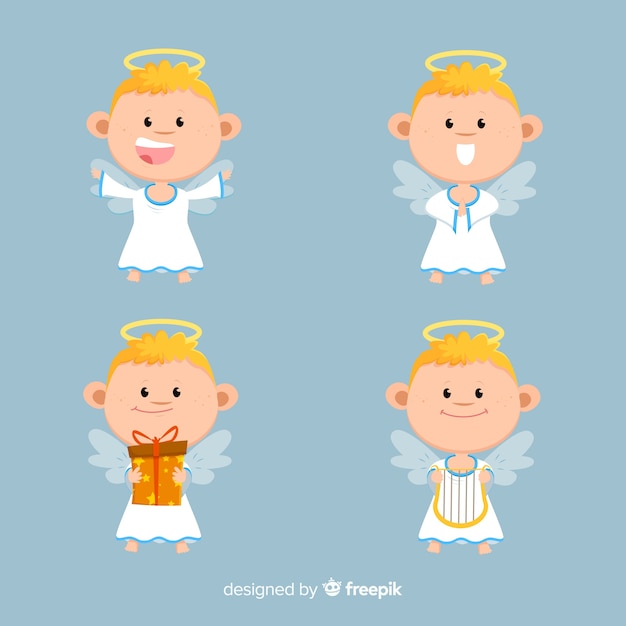 Free vector beautiful collection of christmas angels
