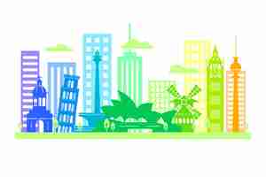 Free vector beautiful colorful landmarks skyline