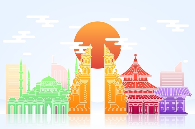 Beautiful colorful landmarks skyline