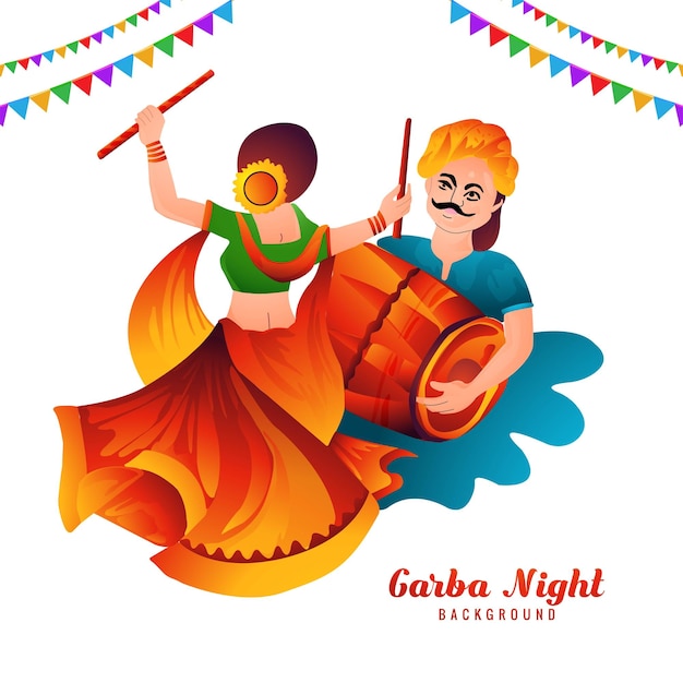 Free vector beautiful couple playing dandiya in disco garba night background