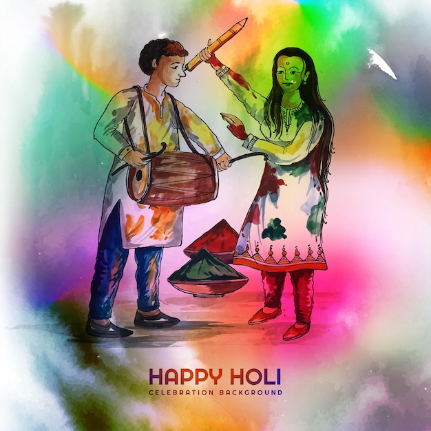 색상 행복 holi 화려한 배경의 아름다운 커플 재생 축제
