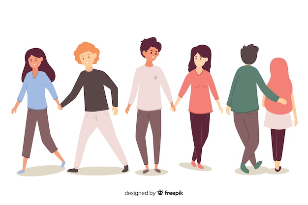 Free vector beautiful couples walking together