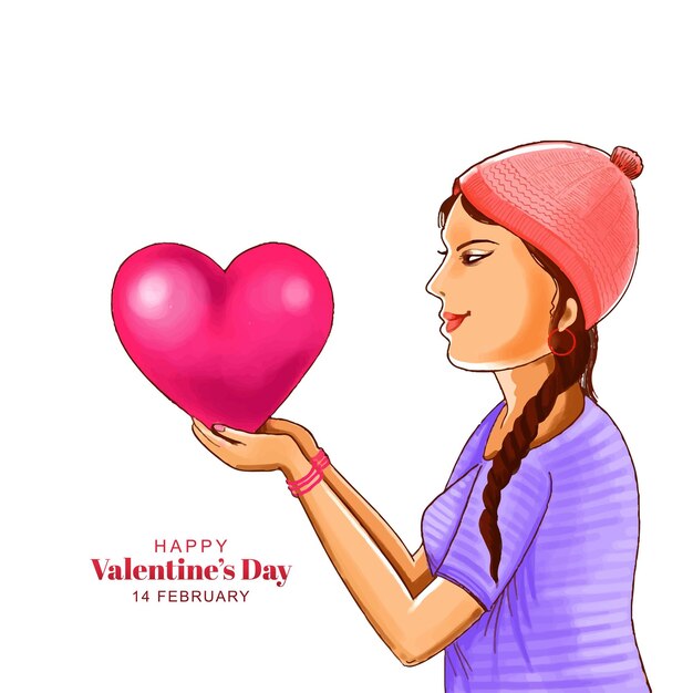 Красивая милая девушка держит сердце в руках для карты на День святого Валентина