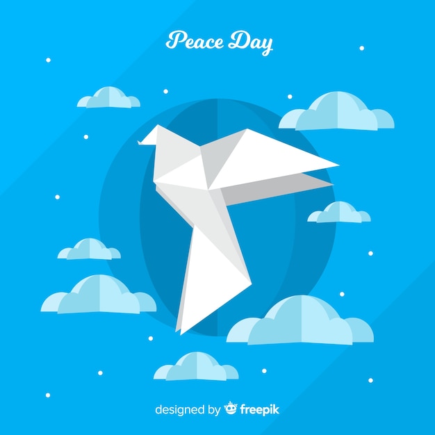 Free vector beautiful day of peace background with paper pigeon