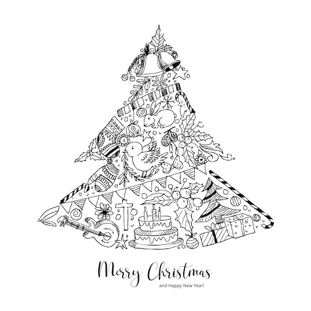 Free vector beautiful decorative christmas elements tree celebration doddle design