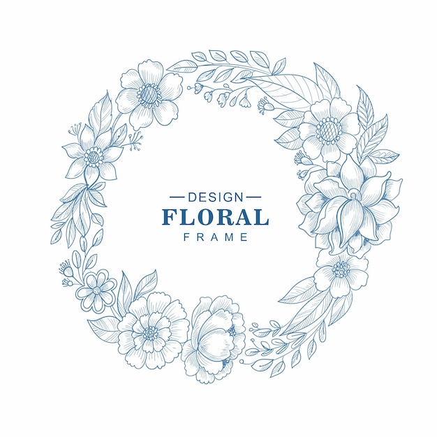 Free vector beautiful decorative circular floral frame sketch background