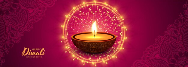 Beautiful decorative diya oil lamp celebration banner background