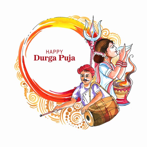 Красивый декоративный дизайн карты индийского фестиваля happy durga pooja