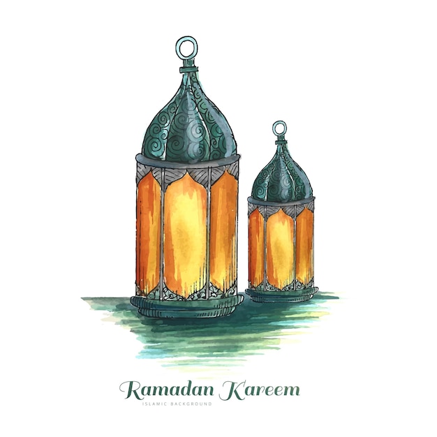 Beautiful decorative islamic lamps festival card design